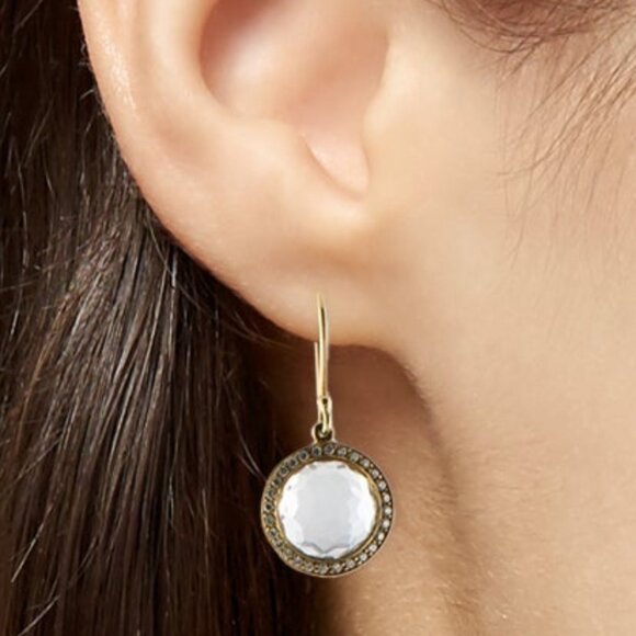 IPPOLITA 18K YELLOW GOLD 750 DIAMOND & QUARTZ SMALL DROP EARRINGS - Picture 8 of 8